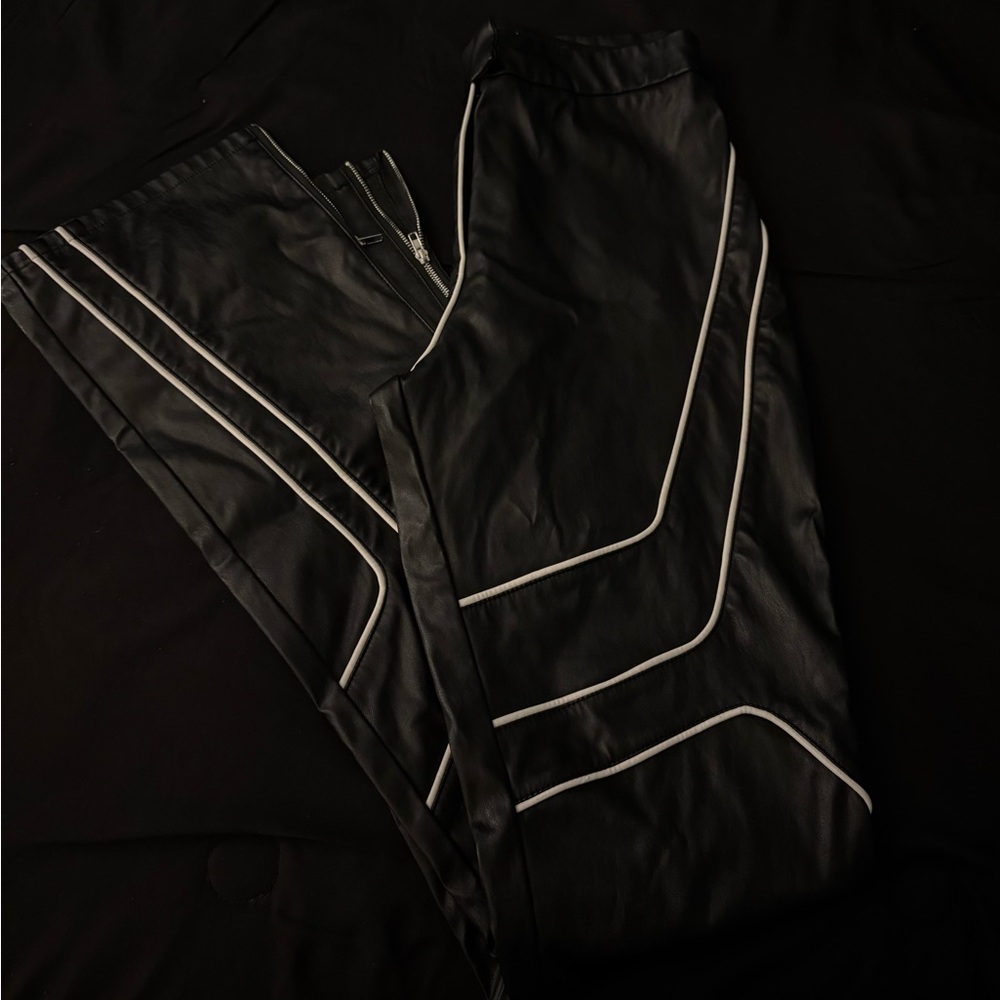 PrettyLittleThing Black Flare Pants with White Accents